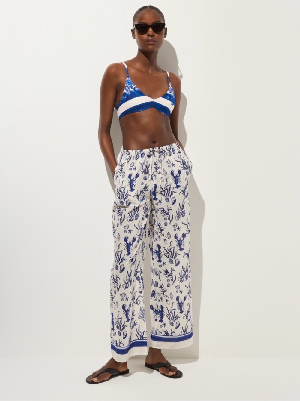 J.Crew Beach Pant in Seashell Print Royal Blue Cotton Size L NWT
